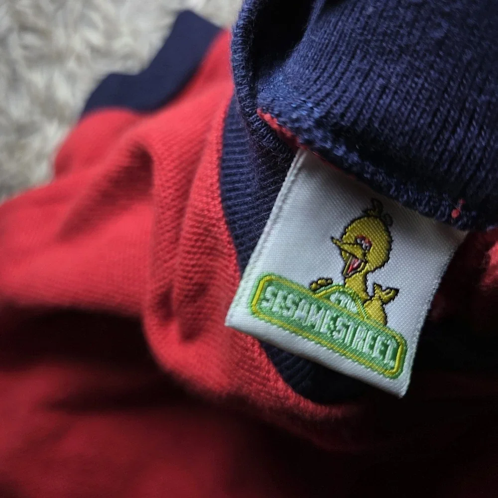Vintage Sesame Street Red Polo Shirt Elmo Patch On Shoulder Toddler Kids Size 2T